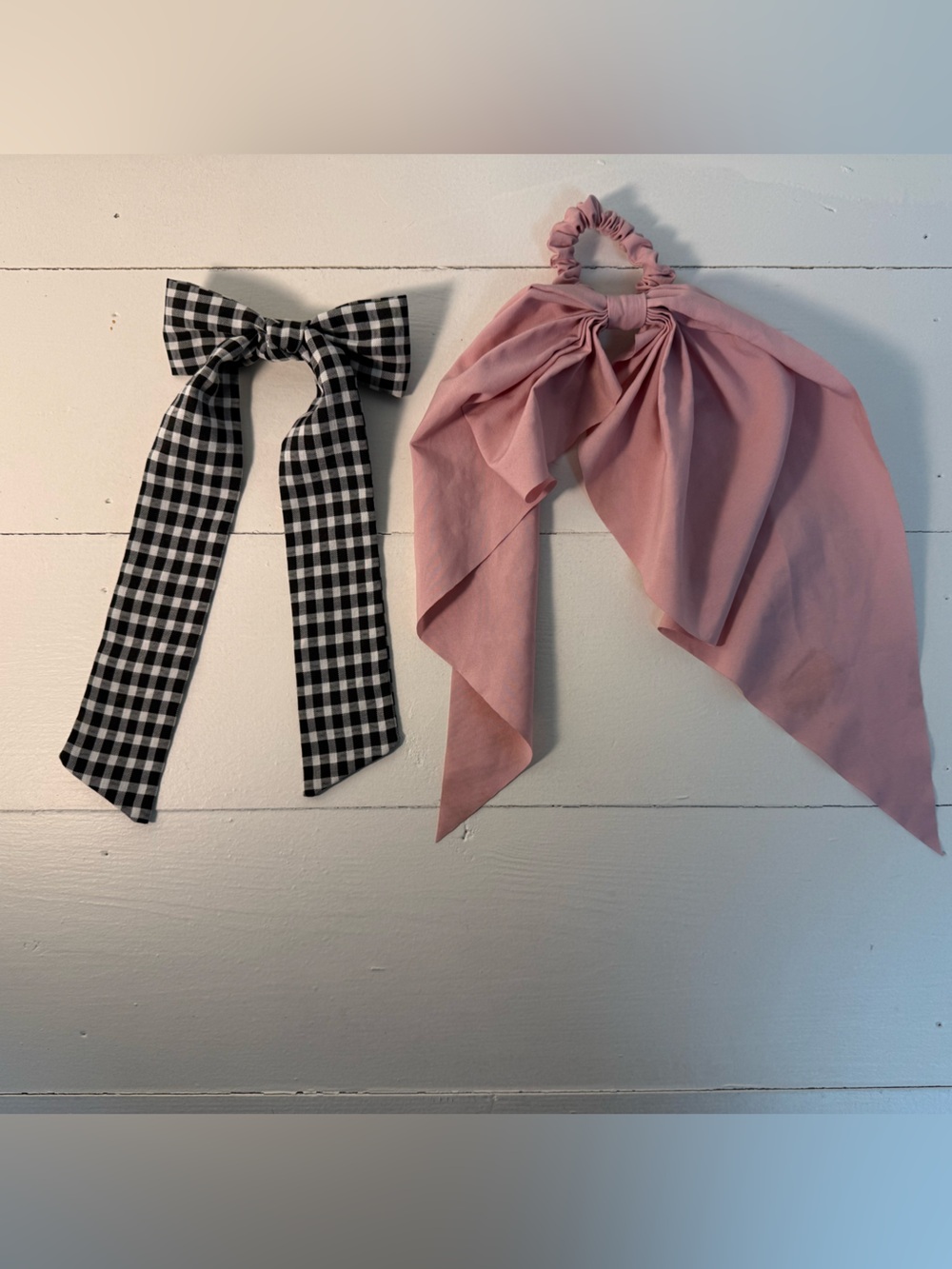 Pink Bow Scrunchie and Black Gingham Bow Barette